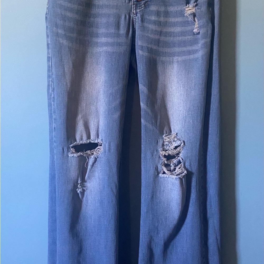 Size Med LookbookStore HiWaisted Ripped Flare Jeans for Women Distressed Bell